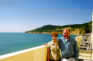 On the balcony of our hotel at the Submarine Base in San Diego